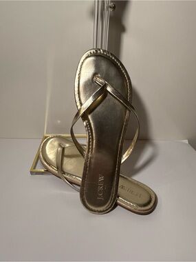 J. Crew Metallic Gold Leather Crossover Slide Sandals